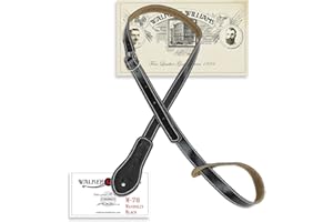 Walker & Williams M-78 Soft Black Premium Thick Grain Leather Adjustable Mandolin, Mandola, Bouzouki Strap