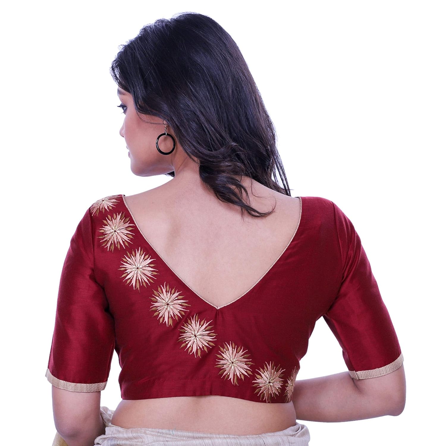 red cotton silk embroidered blouse (d-1005195)