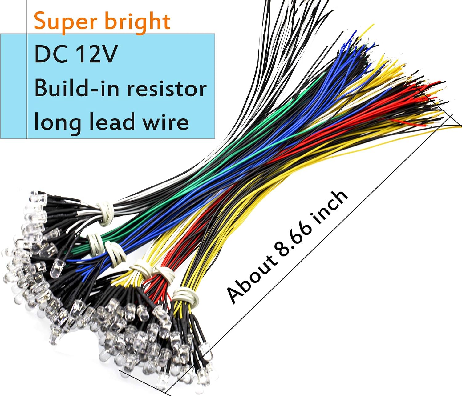 120PCS 6 Color Ultra Bright 12v Pre Wired LED Diodes Light -White Red Blue Green Yellow Warm White, G:/Multi-colors, 5 mm - Image 4