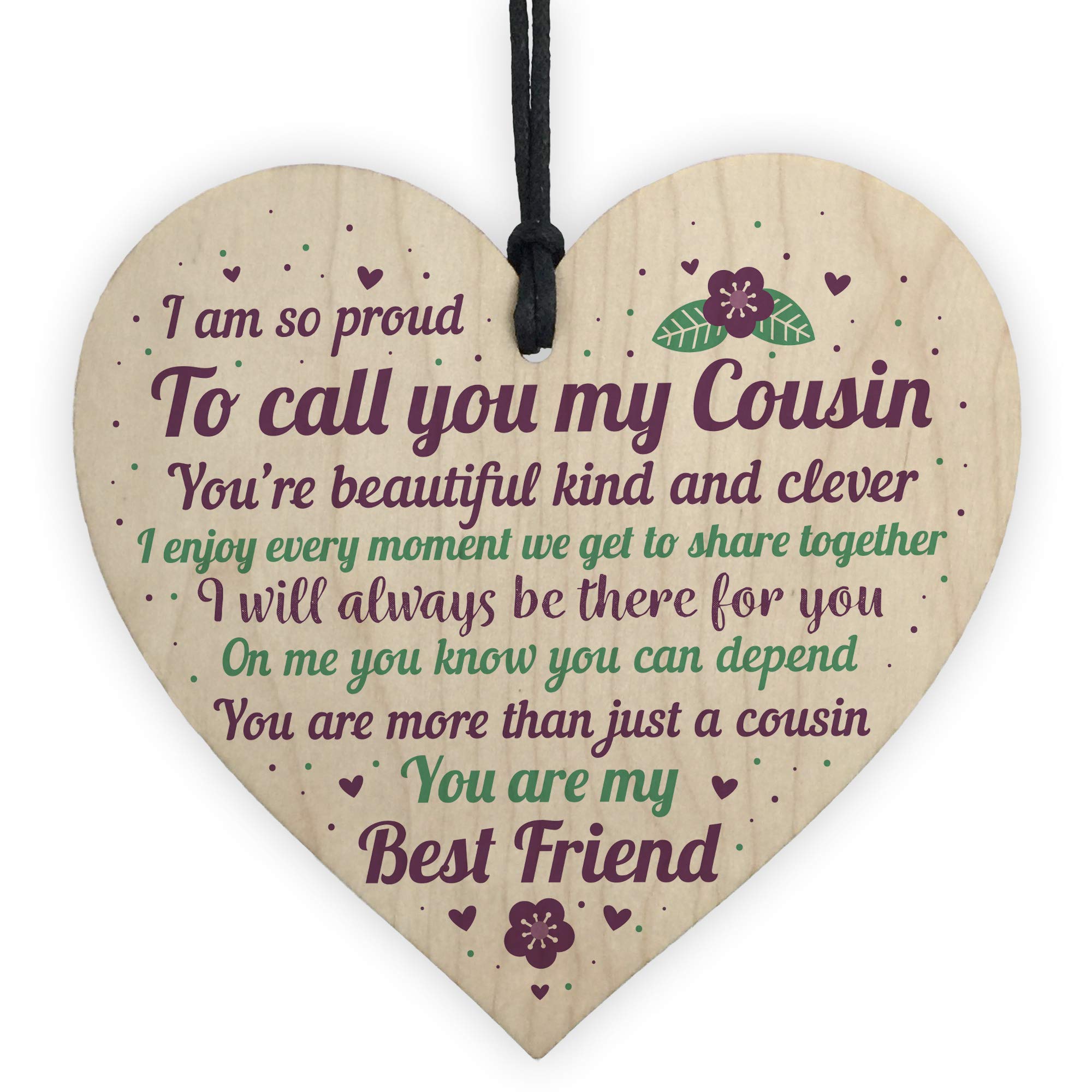 Red Ocean Cousin Christmas Wooden Heart Plaque Birthday Cousin For Girls For Boys Family Sign