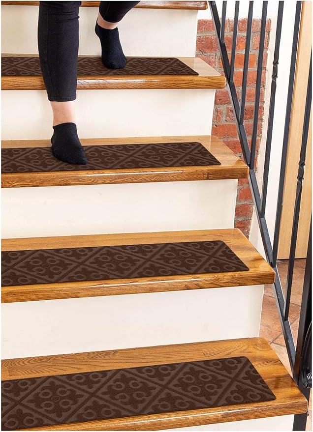 Carpet Stair Treads NonSlip Brown Embossed 8”x30” (15Pack) Runners for Wooden Steps