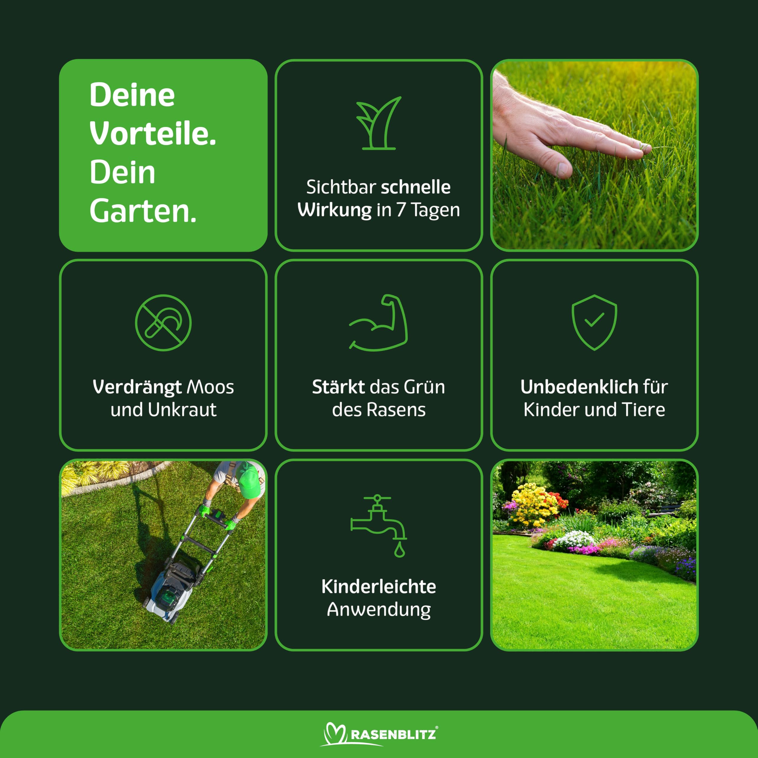 RASENBLITZ Rasendünger Sommer flüssig 2 L – flüssiger Rasendünger für starken Rasen trotz Hitze – ideal zur Ergänzung zu Rasensamen – inkl. Sprühflasche – Anwendung direkt am Gartenschlauch 4