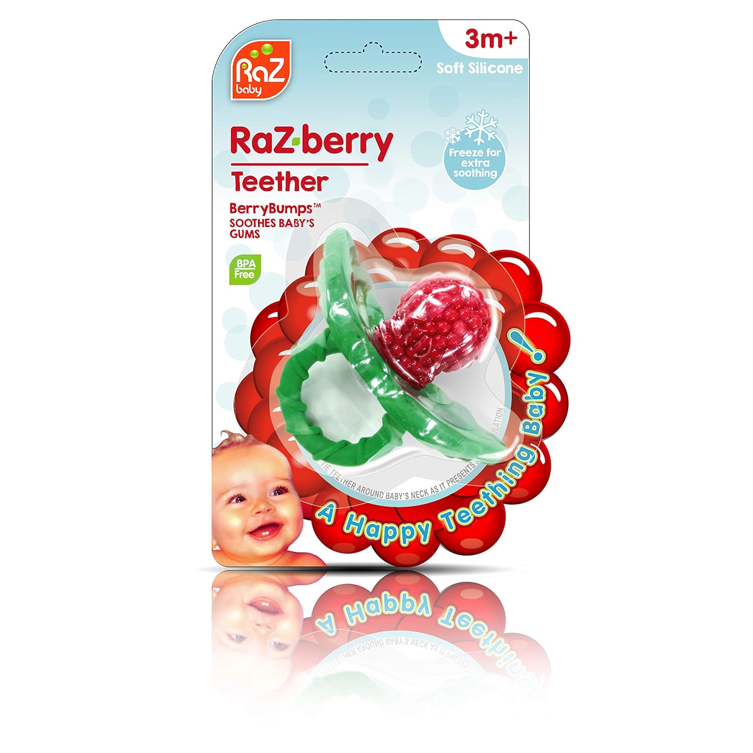 RaZbaby RaZberry Silicone Baby Teether Toy - Berrybumps Soothe Babies Sore Gums - Infant Teething Toy - Hands Free Design - BPA Free - Easy-to-Hold Design - Teething Relief Pacifier - Fruit Shape/Red : Baby Teether Toys : Baby