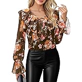 Lotusmile Women's Dressy Casual Ruffle Tops Double Layered Long Sleeve Shirts V Neck Blouses for Women Work Party