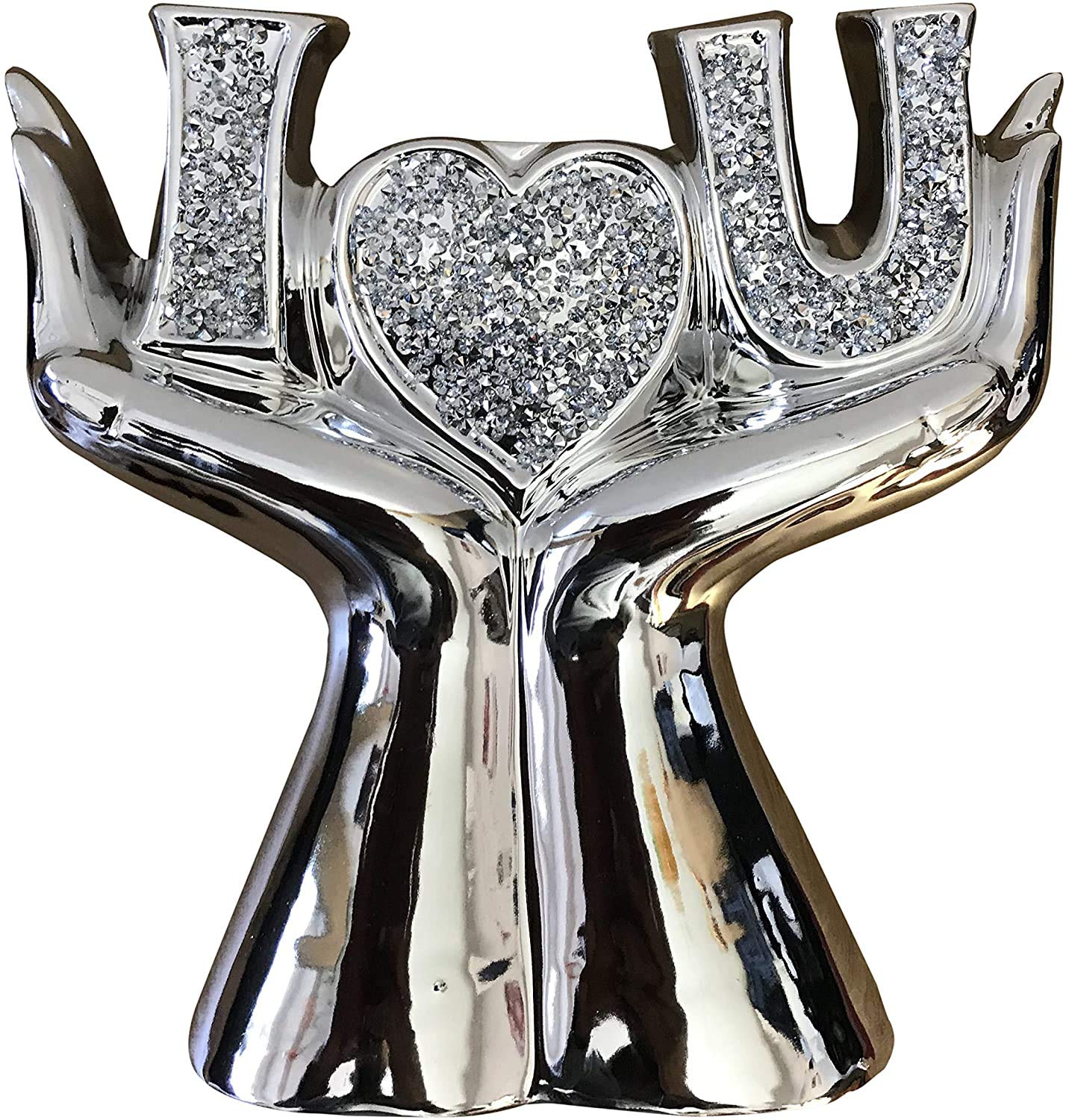 I L U Sculpture, Crushed Diamond Ornament Romantic I Love You Statue for Wedding Anniversary, Valentine's Gift, and Home Decor, Height: 25cms