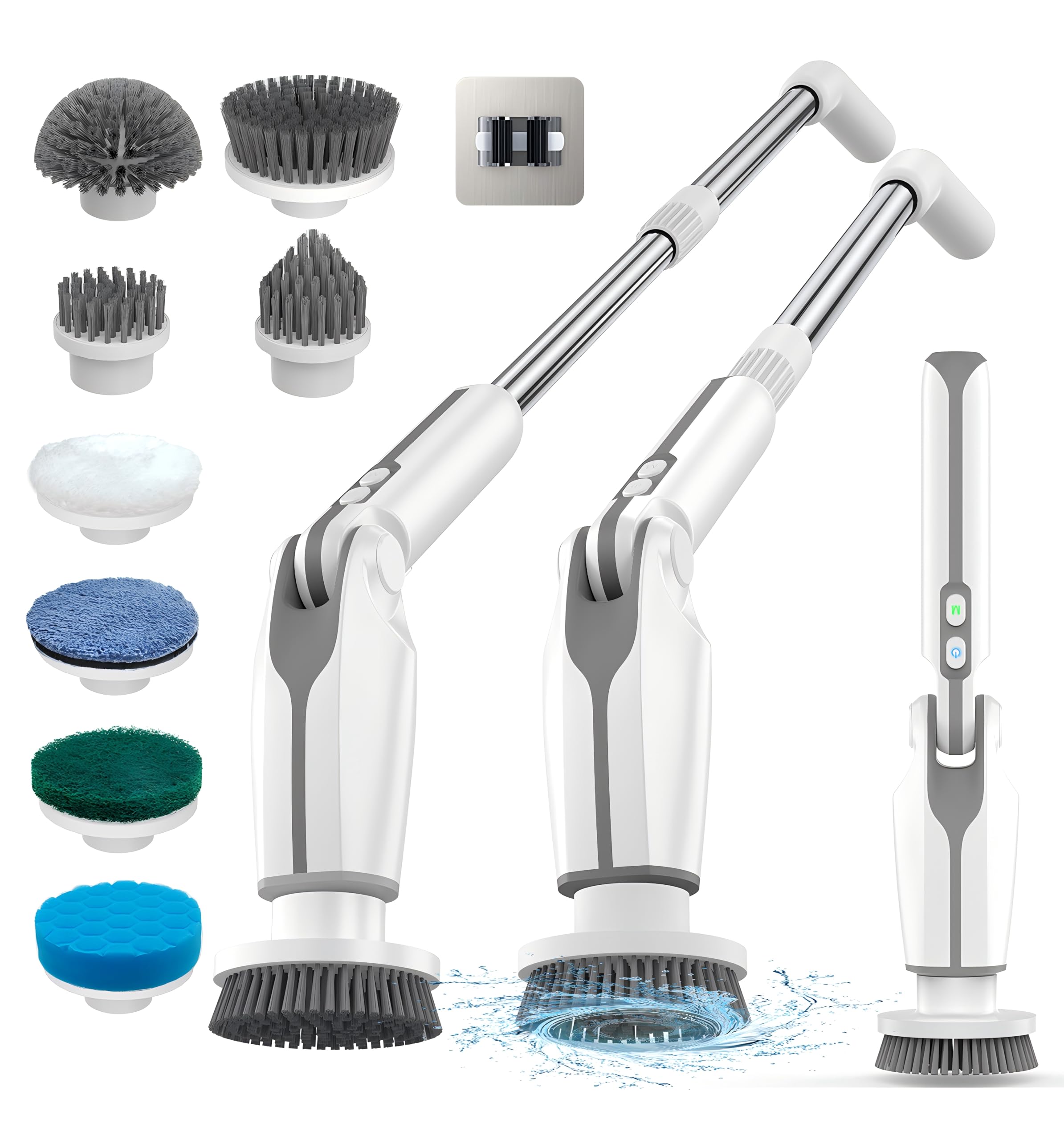 Leebein Electric Spin Scrubber, Upgraded Electric Scrubber for Cleaning, Spin Scrubber with Long Handle & 8 Replaceable Brush Heads, Remote Control Shower Cleaner Brush for Bathroom, Floor
