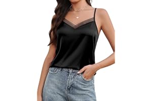 Avidlove Womens Silk Satin Tank Tops Mesh V Neck Camisole Adjustable Spaghetti Strap Summer Basic Cami Tank Shirt