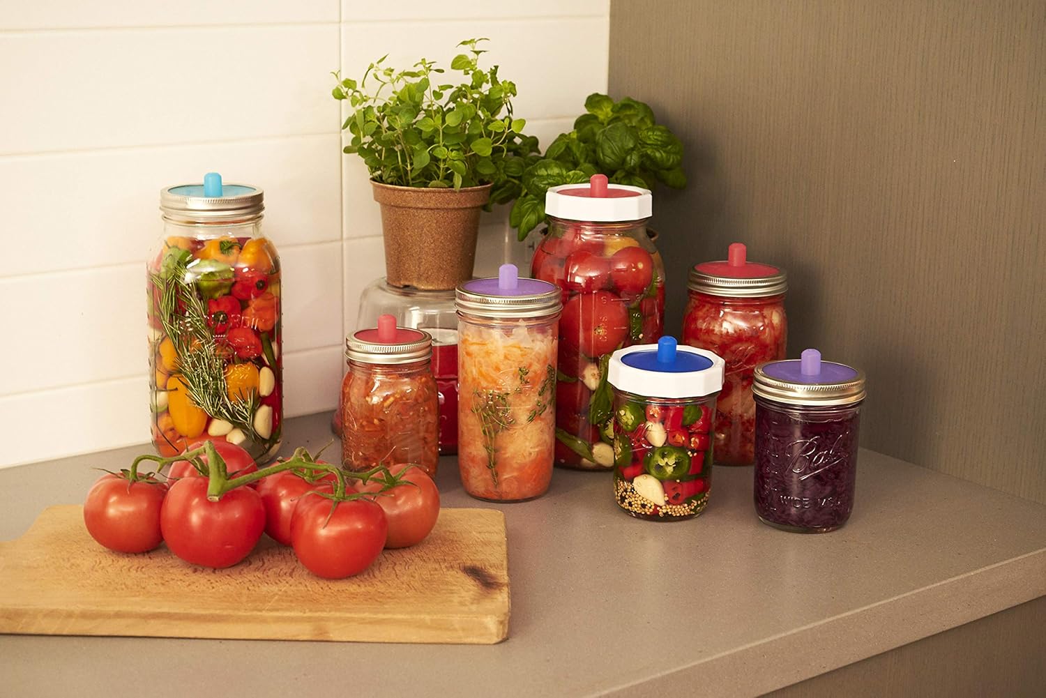 Pickle Pipe OnePiece Silicone Waterless Fermentation Airlock Lids for