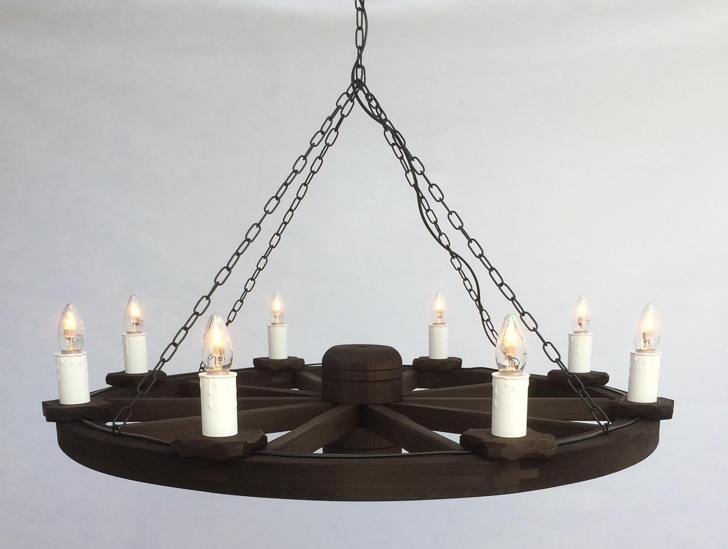 Traditional Rustic Wooden 8Light Cartwheel Pendant / Ceiling Light