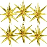 Hungdao 6 Pcs Large Star Balloons 27 Inch Starburst Spike Foil Explosion Balloons 14 Point Star Cone for Birthday Wedding Anniversary Halloween Christmas Backdrop Party Decorations(Gold)