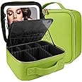 MOMIRA Travel Makeup Bag Cosmetic Bag Makeup Organizer Bag with Lighted Mirror, Adjustable Brightness in 3 Color Scenarios, Waterproof Makeup Train Case, Gift for Women - Grass Green