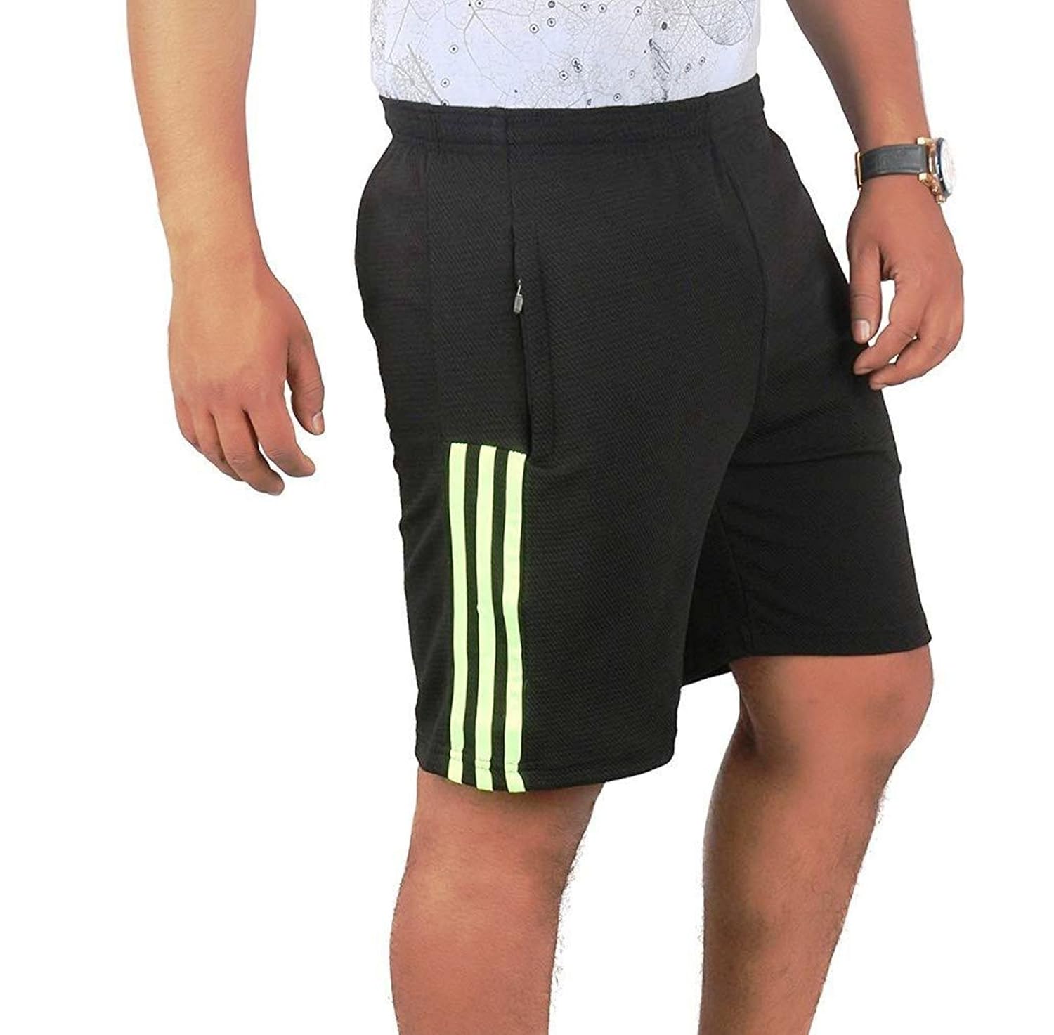 trinity jeans company polyester green stripped shorts/shorts for gym or casual wear (medium)