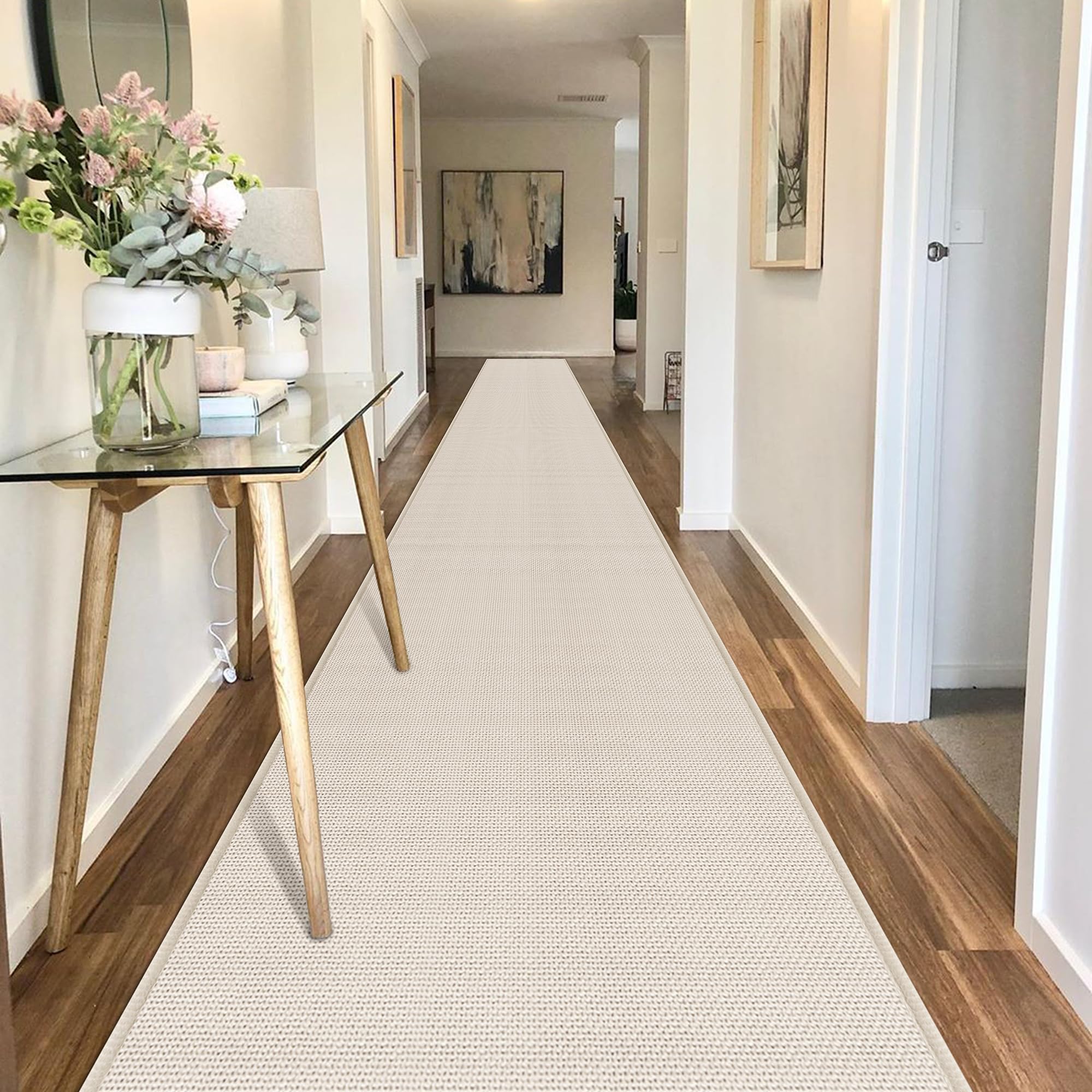 Photo 1 of ***used***GOYLSER 20 ft Extra Long Runner Rugs for Hallways, Rubber Backed Kitchen Floor Mat Non Slip, Absorbent Beige Entry Way Runner Rugs Indoor
