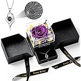 Heymirro Preserved Flowers Birthday Gifts for Women Purple Real Rose with I Love You 925 Silver Necklace, for Mom/Girlfriend/Friend, Ideal for Valentine's Day,Anniversary, Mother's Day