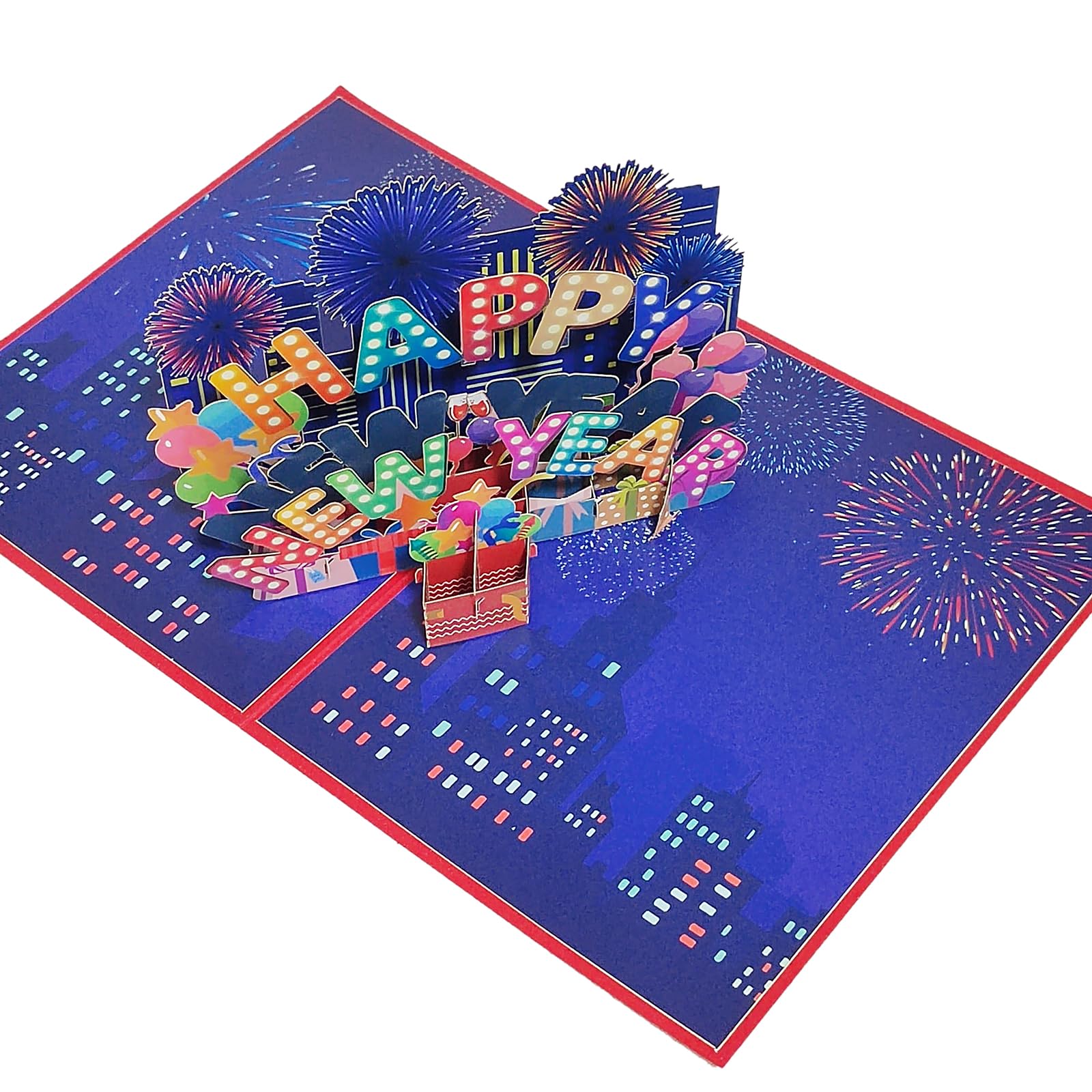 3D Pop-Up Greeting Cards Happy New Year Joy Wishes Card with Fireworks