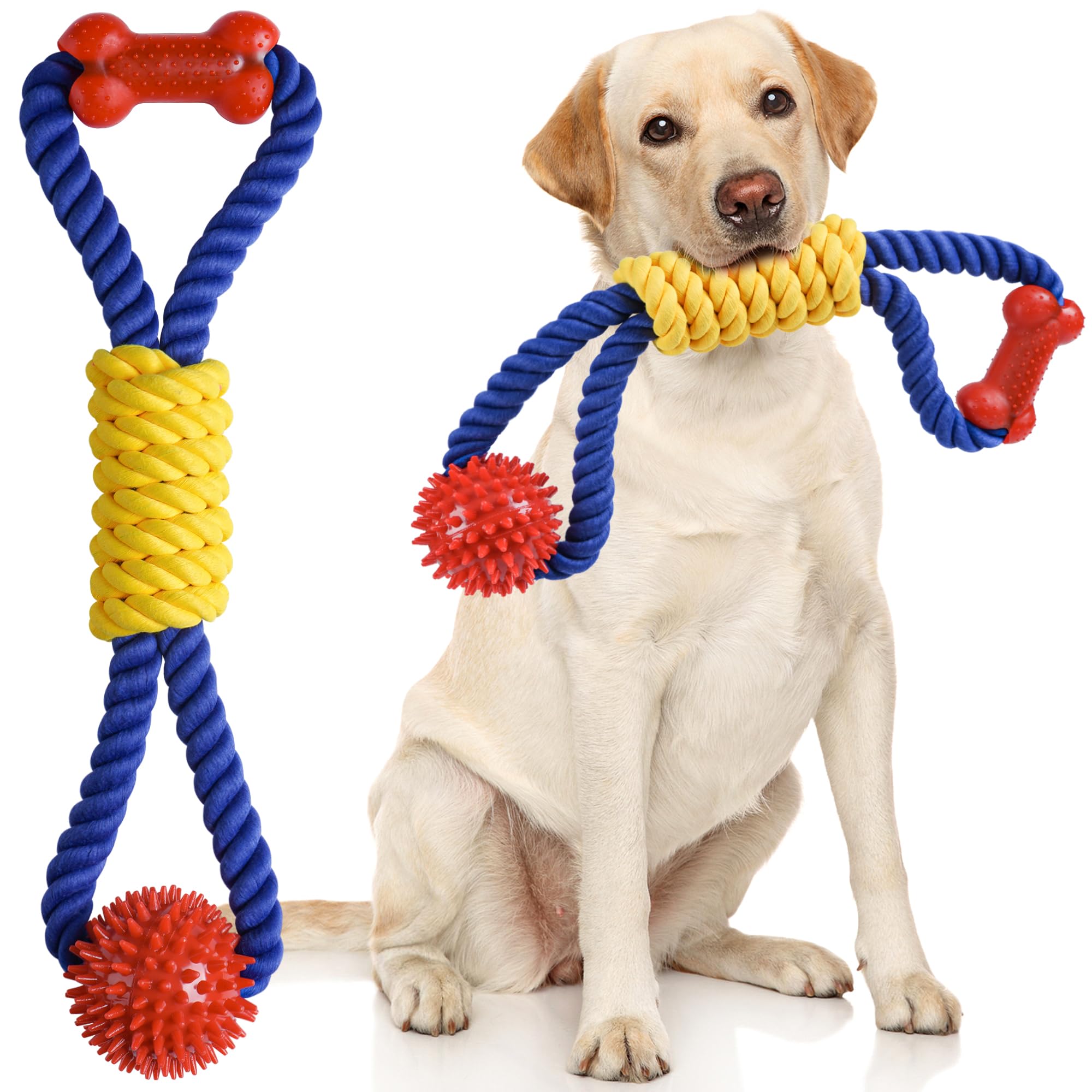 Photo 1 of Aitmexcn Interactive Dog Rope Toys Tug of War, Tough Dog Toys for Large, Medium & Small Dogs, 100% Cotton Chew Toys for Boredom, Pull Ball Rope Teeth Cleaning