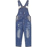 KIDSCOOL SPACE Baby Little Boys Slim Fit Jeans,Ripped Big Bib Pocket Fashion Denim Overalls