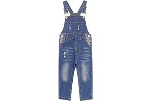 KIDSCOOL SPACE Baby Little Boys Slim Fit Jeans,Ripped Big Bib Pocket Fashion Denim Overalls