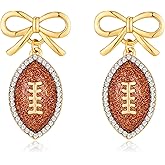Rhinestone Bow Football Stud Earrings, Sparkly Sports Themed Dangle Earrings for Women, Cute Game Day Jewelry Gift