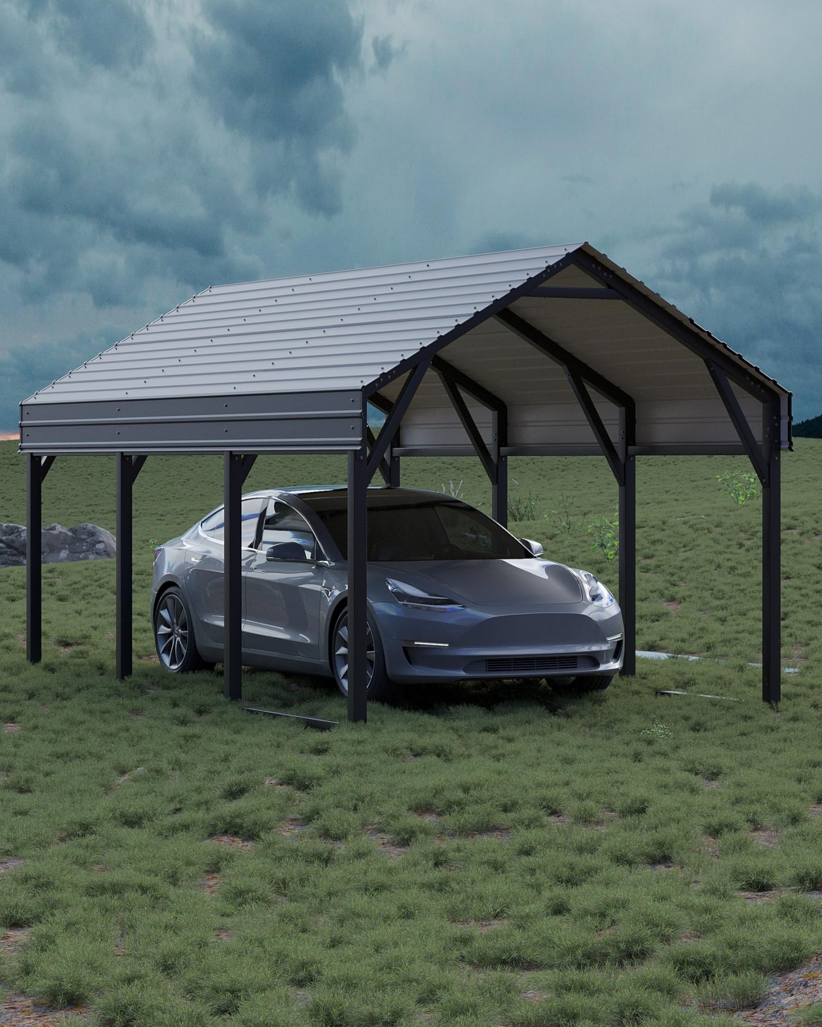 View 1 of **Missing boxes, incomplete, to use for parts**GarveeLife 10x15 FT Metal Carport Kits, Reinforced Frame and Steel Roof for All-Weather Use, Permanent Shelter for Bass Boats, Sedans, and Tractors, Gray