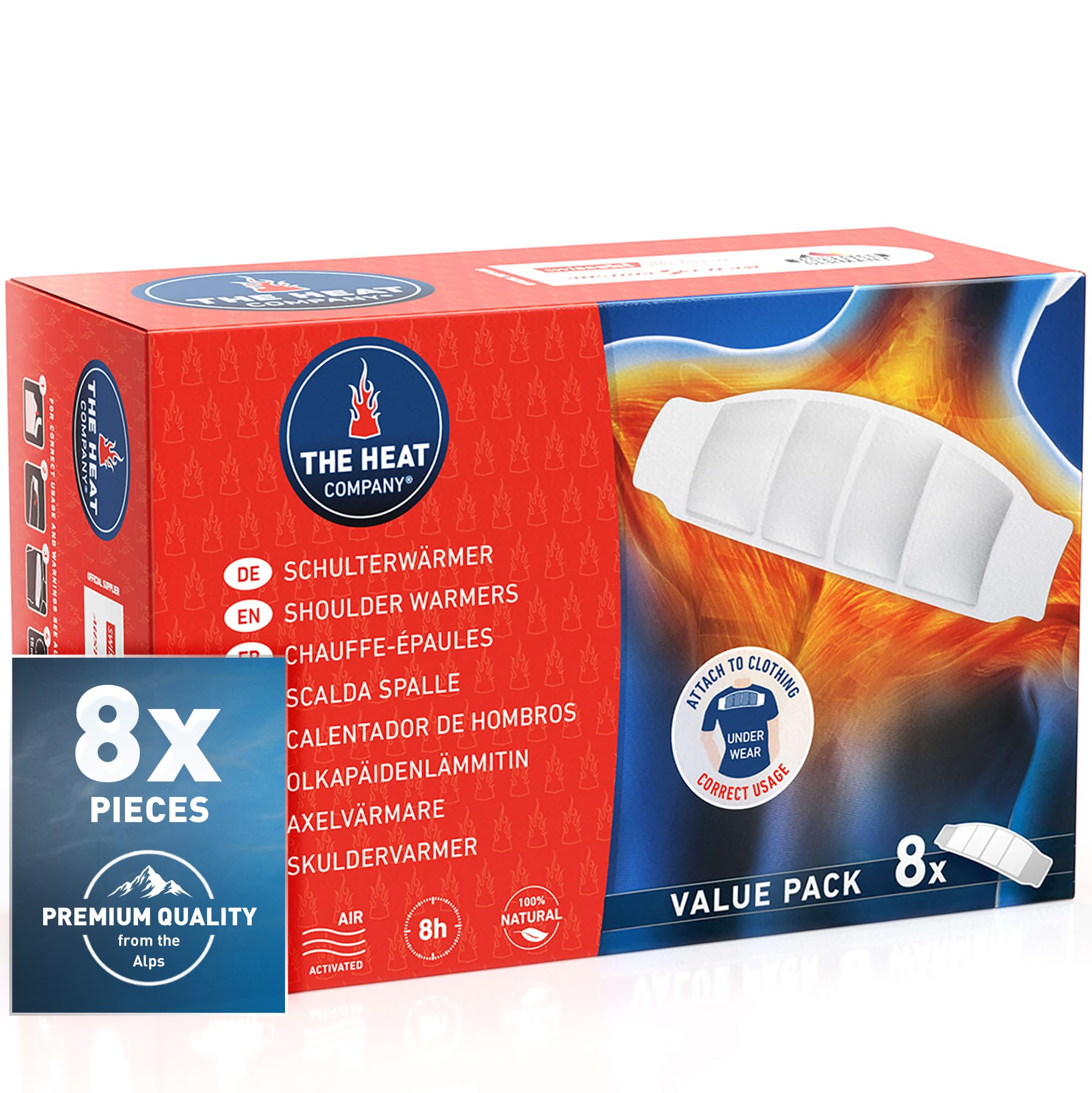 THE HEAT COMPANY Shoulderwarmer - 8 Pieces - EXTRA WARM - Adhesive - Neck Warmer - 8 Hours Pleasant Warmth - Instant Heat - Air Activated - Purely Natural