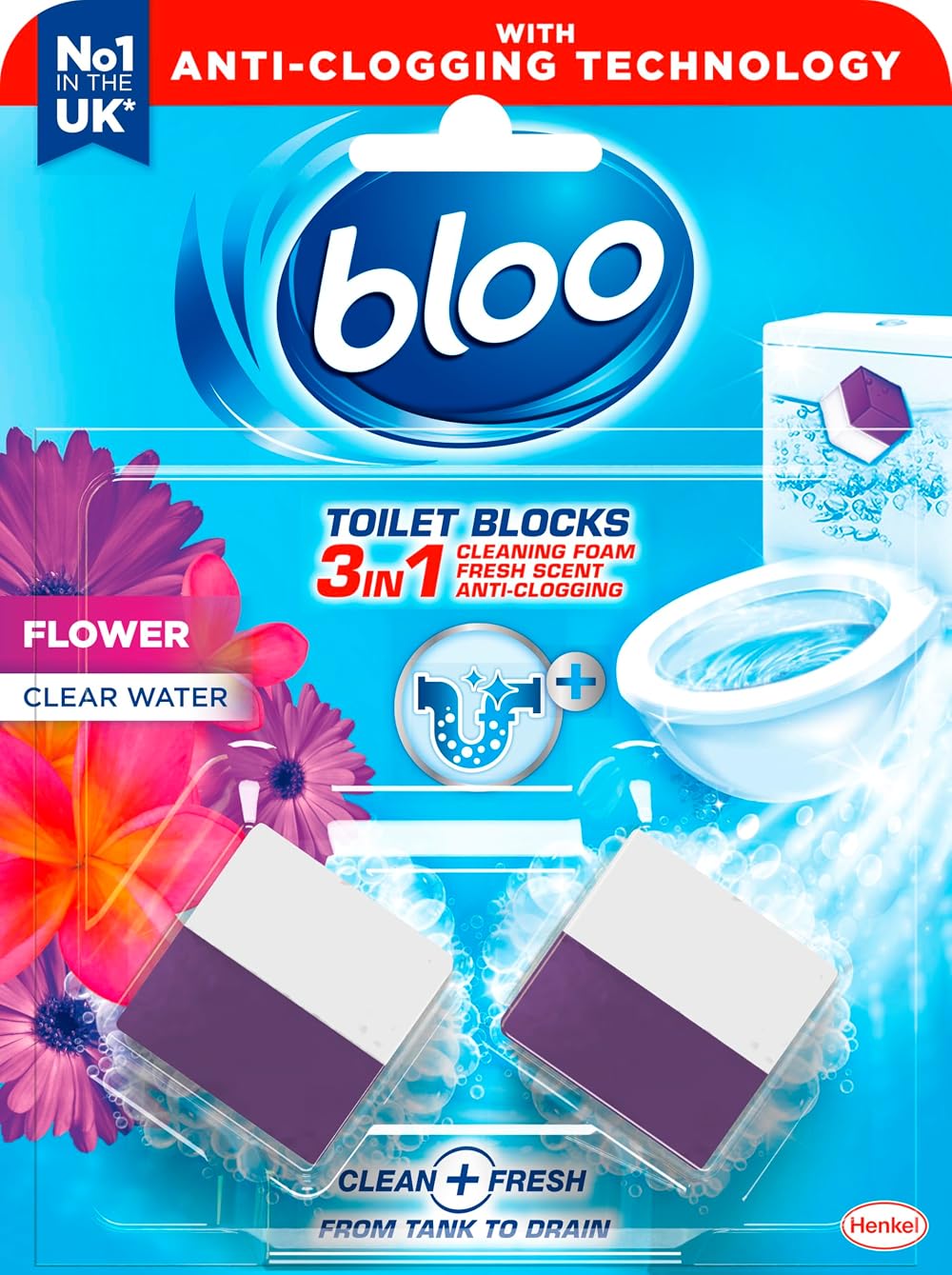 Bloo 3in1 Toilet Blocks Pack of 2 - Limescale Remover Fresh Flowers