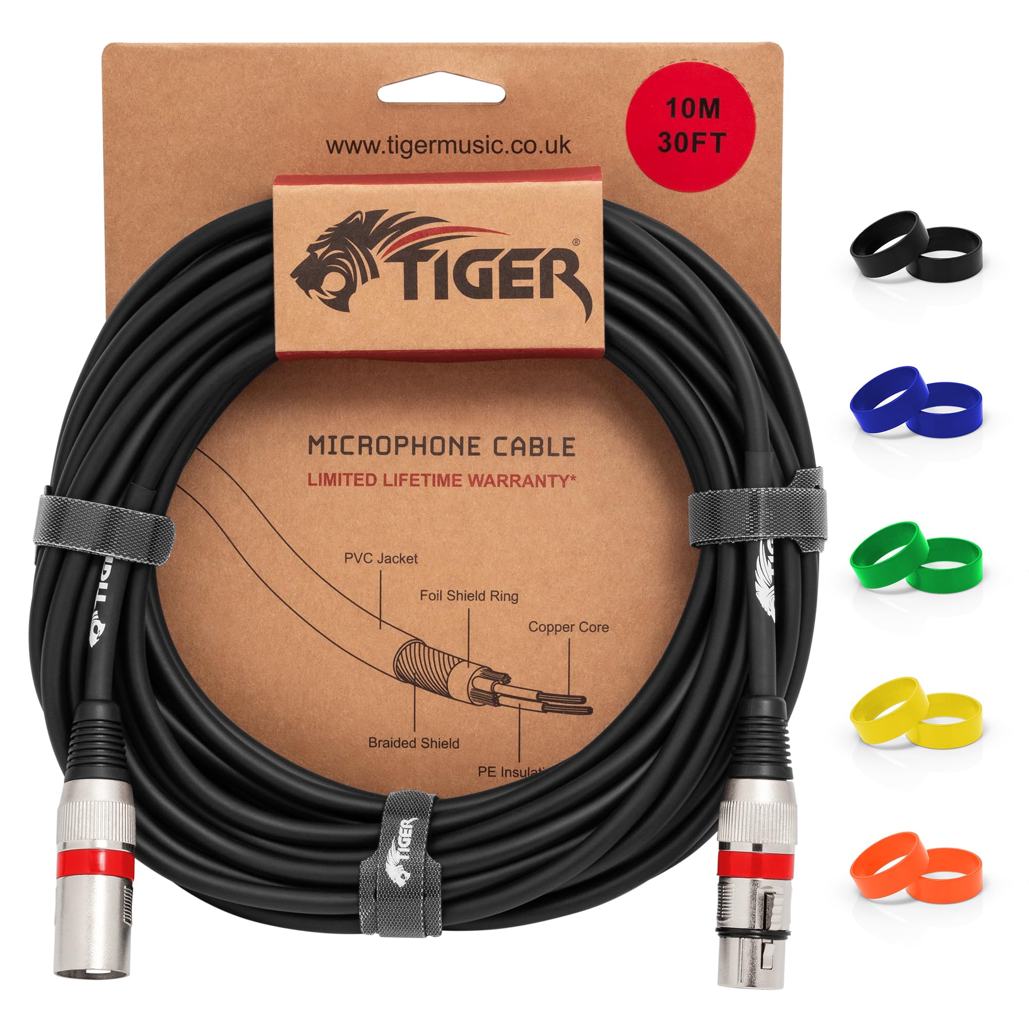 Tiger MIC4-10 Microphone Cable Universal - XLR-m to XLR-f - 10 metres/32 feet - Black