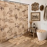 Mocsicka 4pcs Western Cowboy Shower Curtain Set (Brown, 71x71 Inch) | Vintage Farmhouse Country Bathroom Decor, Waterproof, Non Slip Rugs Toilet Lid Cover 4pcs Set, Washable