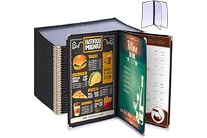 YESCOM WeChef 30 Pack Restaurant Menu Covers 8.5 x 14" Book Style 3 Pages 6 Views PVC Transparent Restaurant Menu Holder Book Cafe Hotel Bar Black