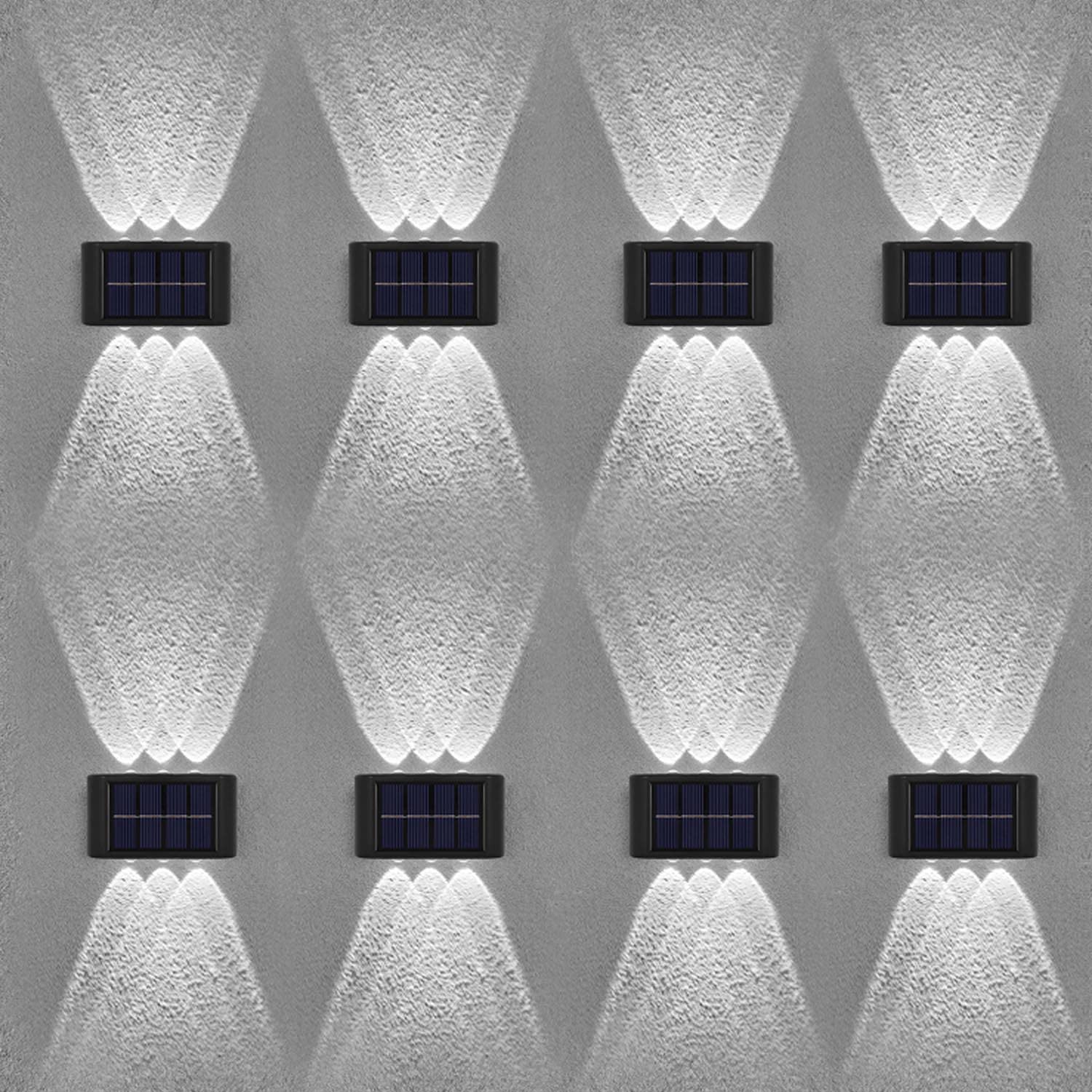 Leehui 8 Pack Solar Wall Lights Outdoor, 6 LED Waterproof Solar Fence Lights Up and Down Front Door Lamps for Garden Decoration, Yard, Pathway (Bright White, 8 Pack)