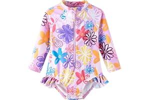 UMELOK Baby Girls' One Piece Swimsuit Rash Guard Swimwear Long Sleeve with UPF 50+ Sun Protection
