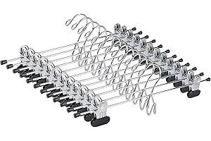 Amber Home 12 Pack Heavy Duty Add on Metal Pants Skirt Hangers, Stackable Add-on Metal Clothes Hangers with 2-Adjustable Clips, Cascading Clip Hangers Space Saving for Jeans, Slacks