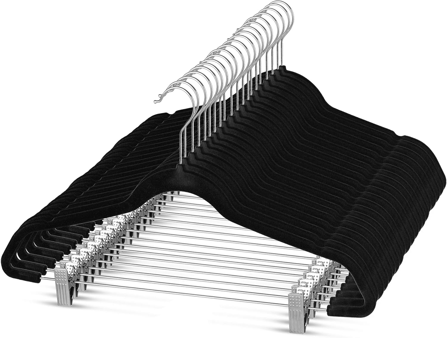 Premium Velvet Skirt Hangers with Clips 20Pack, Non Slip Velvet Trouser Hangers with Metal Clip