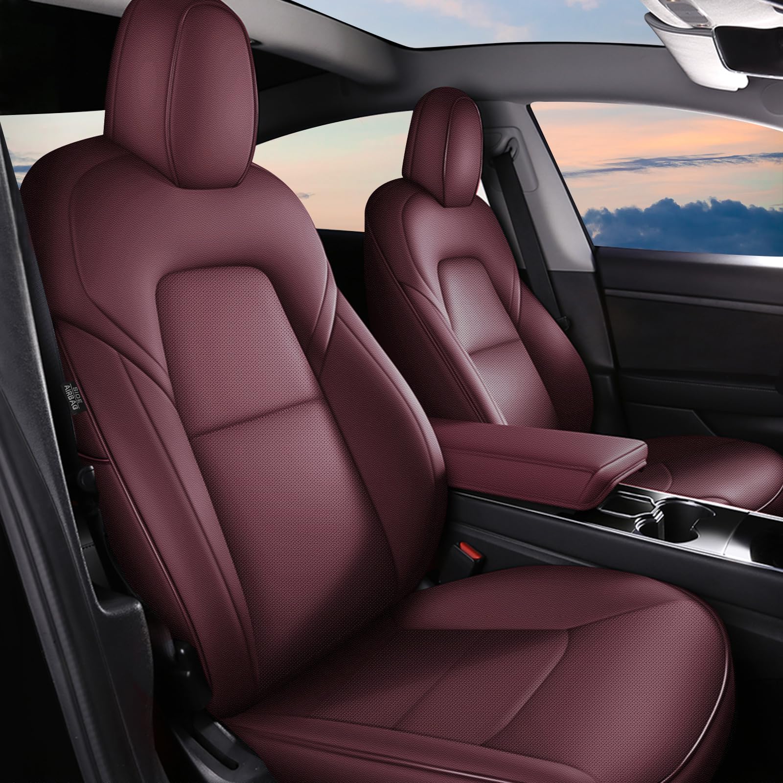 Photo 1 of ***INCOMPLETE - MISSING REAR SEAT CUSHIONS***
AOMSAZTO Car Seat Cover for Tesla Model 3 2017 2018 2019 2020 2021 2022 2023 - Full Set Wine Red Seat Covers