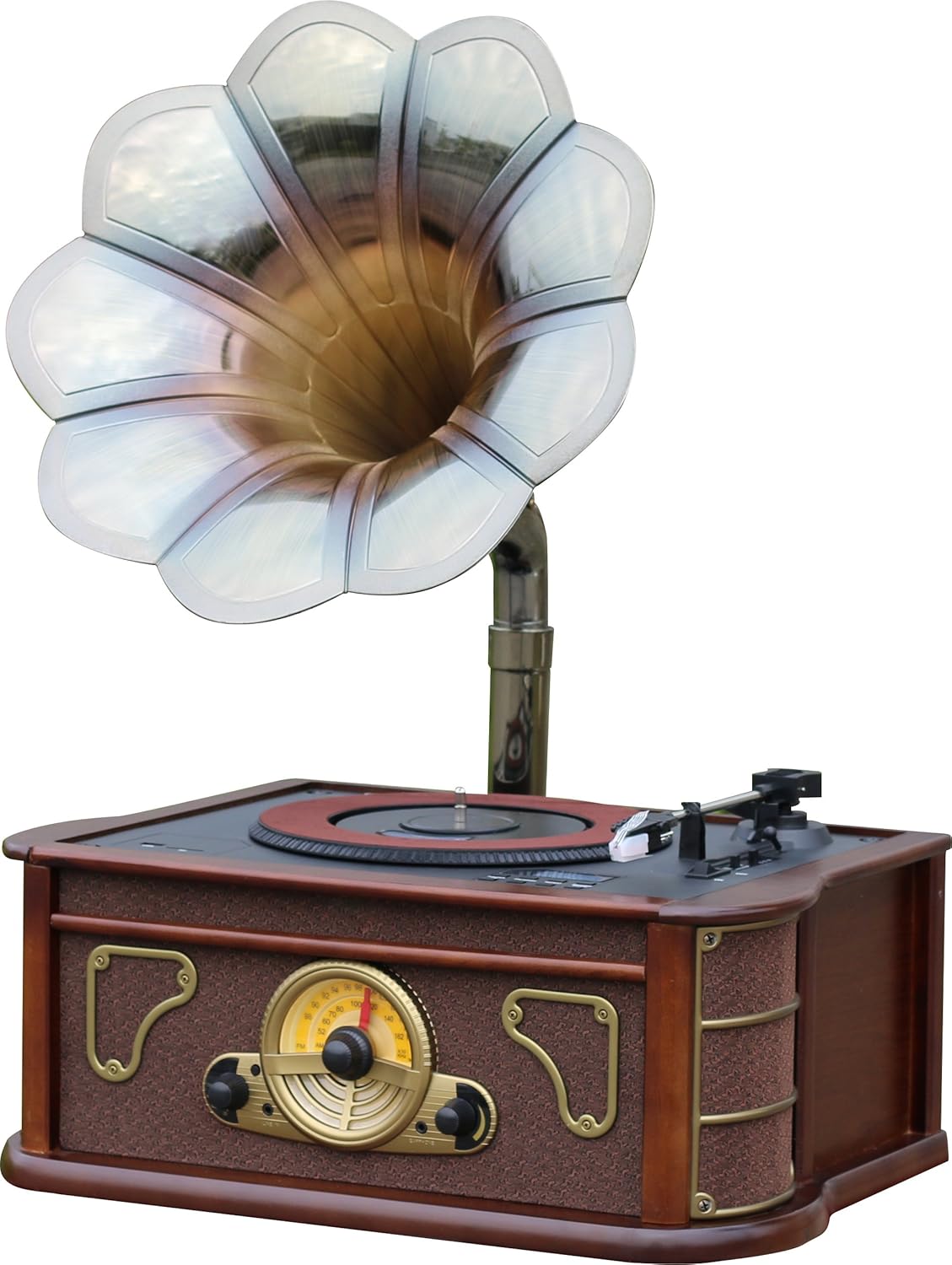 giradischi a tromba con cassette cd