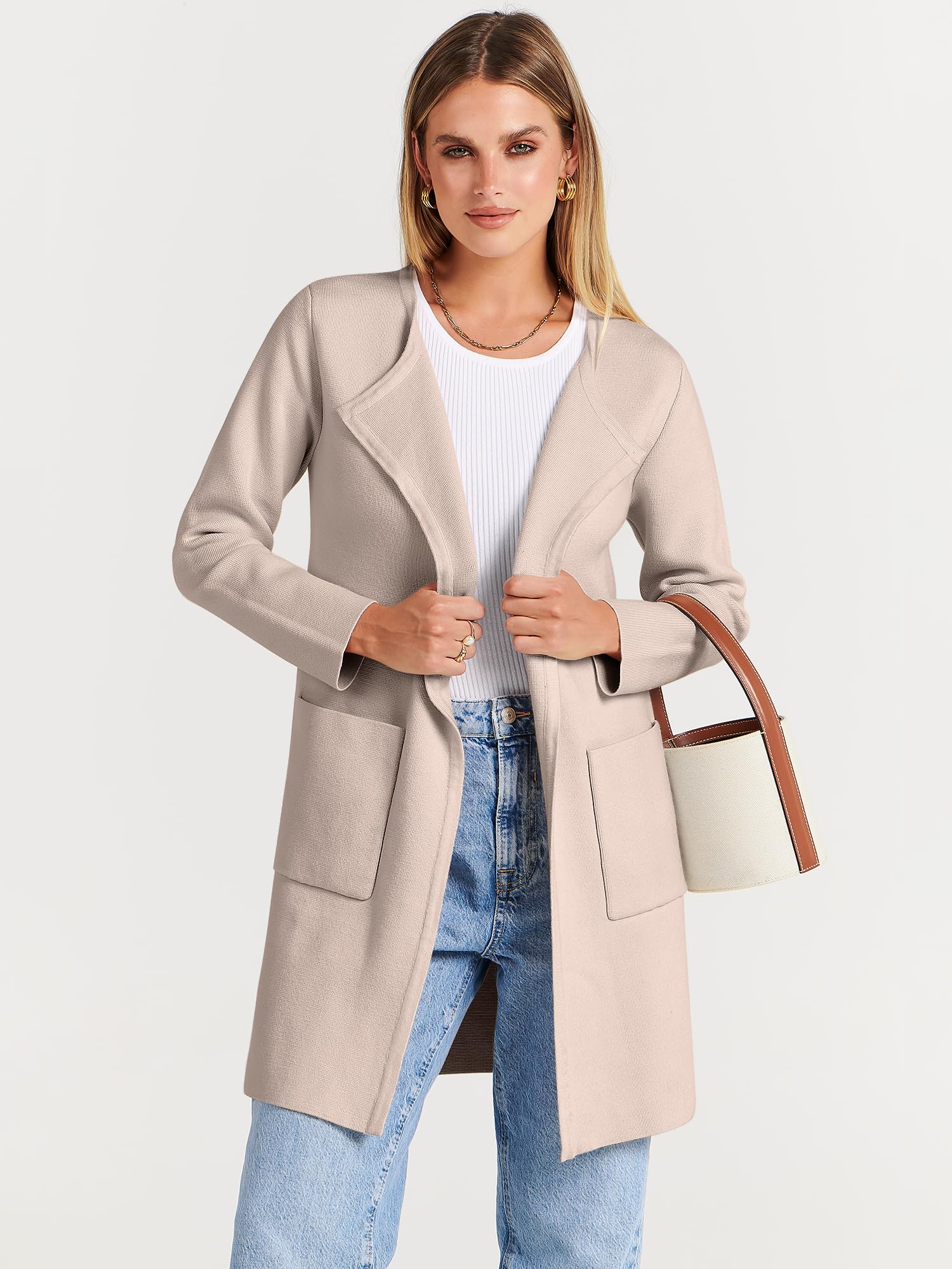 Women's Open Front Knit Lightweight Cardigan Casual Long Coatigan Sweater Lady Jacket Coat 2024 Fall Outerwear