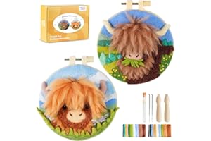 MOREJMTT Needle Felting Kit,Embroidery kit for Beginners,Punch Needle Kits Adults Beginner,Punch Needle kit for Beginners, Includes All Tools and Materials,Easy to Follow Instructions and Videos(Highland Cow)