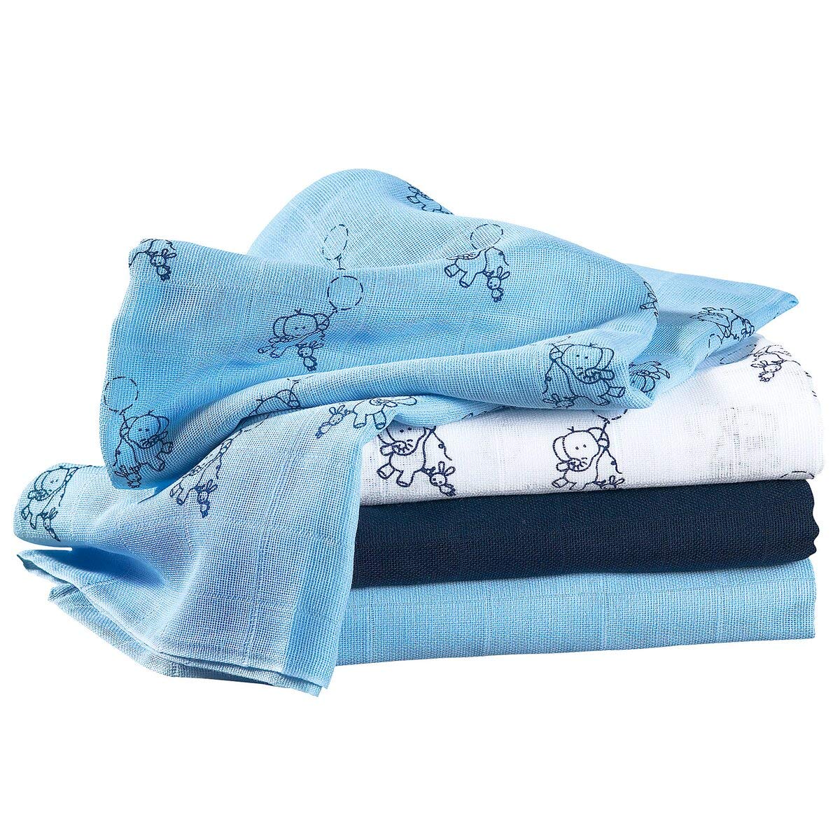 Bornino Mullwindeln (4er-Pack) - Baby Basics - Spucktücher aus reiner Baumwolle - Moltontücher 80x80cm - in verschiedenen Farbtönen