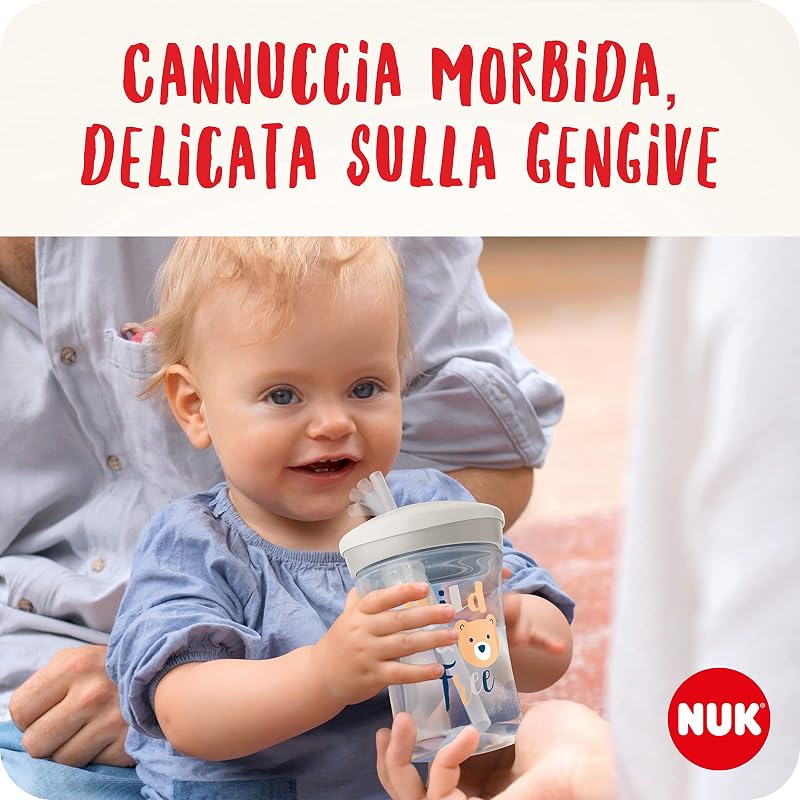 Action Cup bicchiere con cannuccia per bambini | 12+ mesi | Coperchio con chiusura ad avvitamento e cannuccia morbida | A prova di perdite | Senza BPA | 230ml | leopardo verde