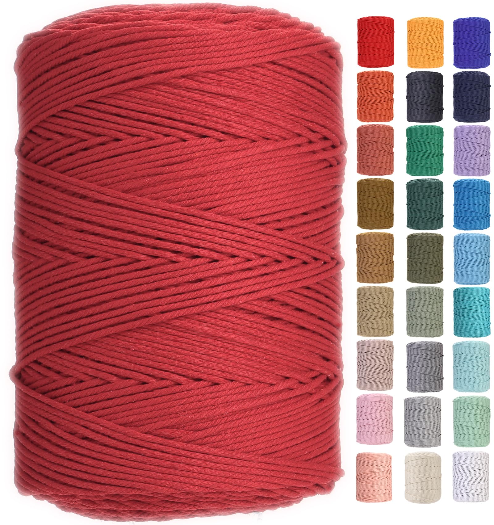 GOHOF Macrame Cord 3mm x 450m Premium Cotton Macrame Rope, 4 Strand Twisted Soft Cotton Cord, One of The Most Perfect Materials for Macrame Art, Cotton String Without Chemicals (Red) — image 1