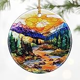 Mountain Range Ornament – Christmas Decoration & Christmas Ornament; Round Ceramic (Holiday Present, Bauble Present, Gift Idea, and Gift Exchange) | Heirloom Keepsake