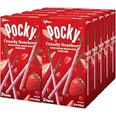 Glico Pocky Crunchy Strawberry | Strawberry Cream Covered Cocoa Biscuit Sticks with Real Strawberry Bits &ndash; Regular (10 Boxes, 2 Small Pouches Each)