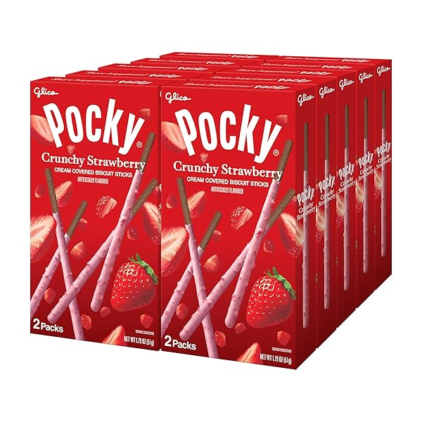 GLICO POCKY CRUNCHY STRAWBERRY COVERED CHOCOLATE BISCUIT STICKS...