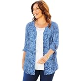 Catherines Georgette Button Down Tie Sleeve Cafe Blouse | Women's Plus Size