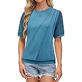 Blooming Jelly Womens Lace Short Sleeve Shirts Dressy Business Casual Summer Tops Ladies Pleated Spring Blouses 2025