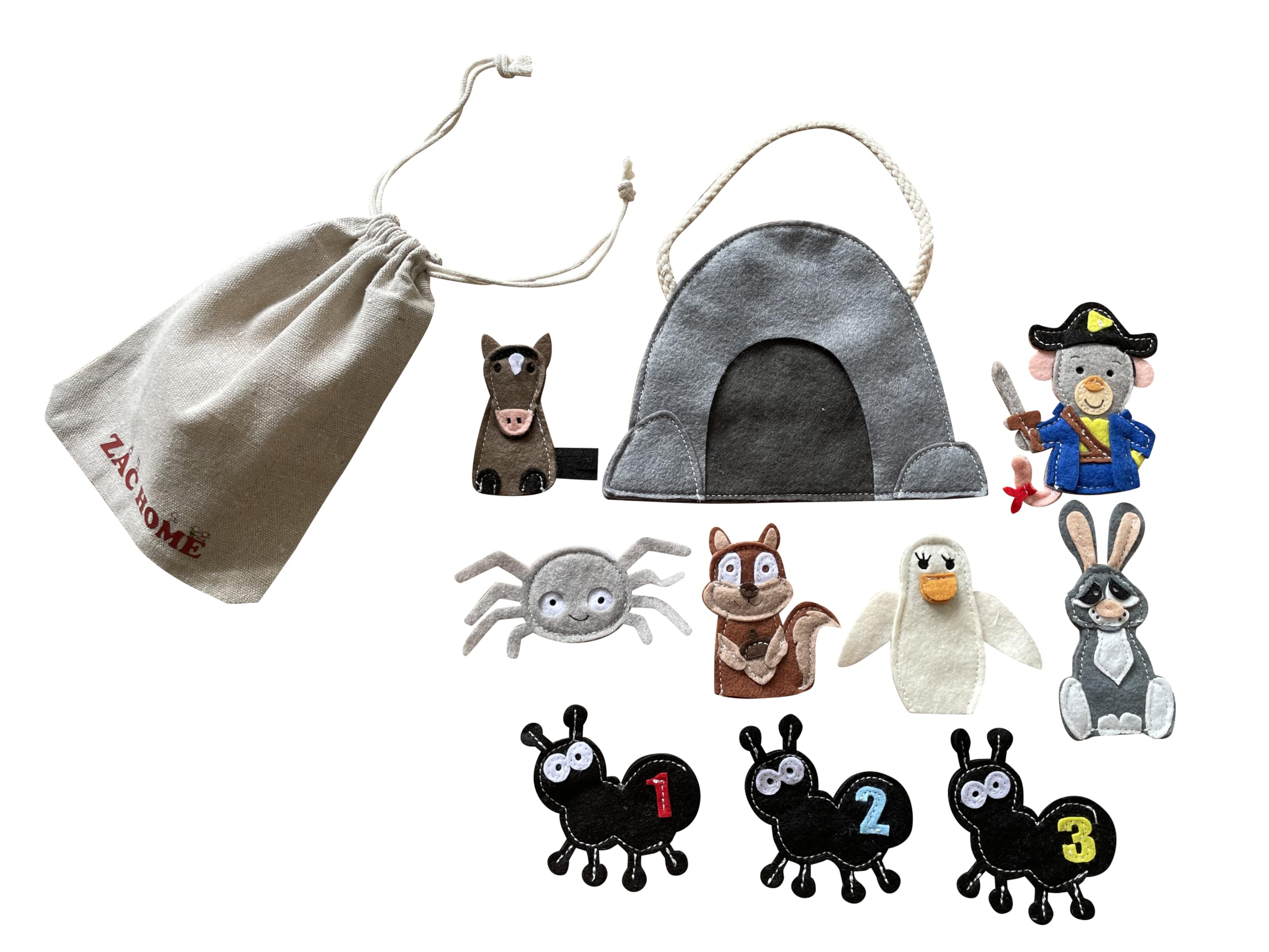 Pirate Mouse Rat Finger Puppet Set – 10 Felt Puppets with Storage Bag for Kids Storytelling, Nursery Rhymes, Pretend Play & Early Learning by ZAC HOME