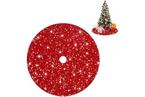 FUHSY Red Tree Skirts Christmas Sequined Tree Decorations 36 Inches Diameter Velvet Fabric Glitter Embroidered and Sequined Tree Cover Skirts Soft Shimmer Tree Mat for All Occasions