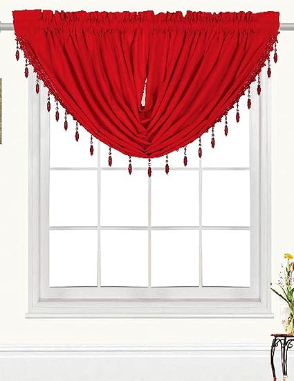 RT Designers Collection Kennedy Beaded Trim Swag 47 x 37 in. Valance, Red