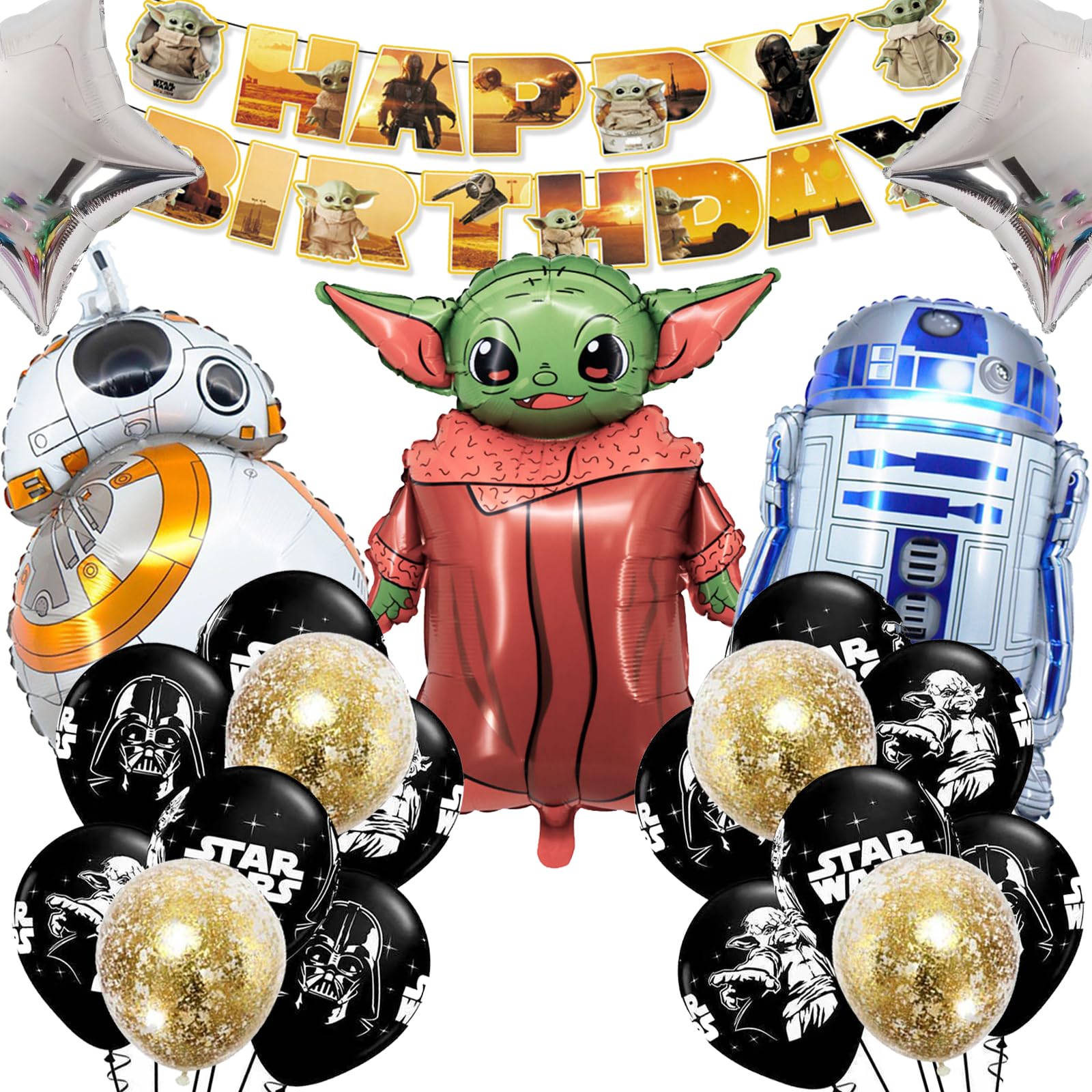 View 1 of 25 Pcs Star Party Supplies Kit, Space Themed Birthday Decorations for Boys, Includes "Happy Birthday" Banner/Alien Foil Balloons/Latex Balloons, for Kids Party Decorations