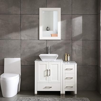 Amazon.com: Mueble de baño de madera blanca de 36.0 in con cristal